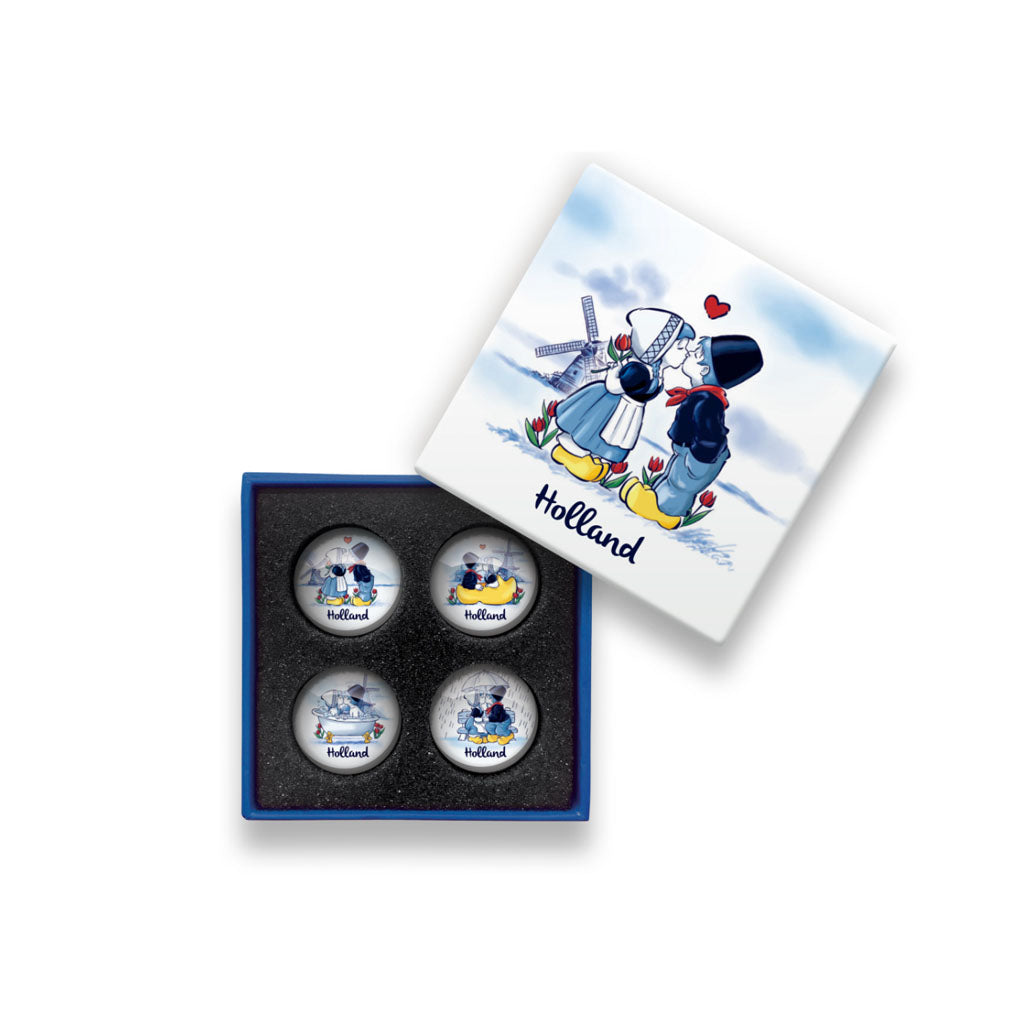 Kissing Couple Collection, Gift Set, Holland's Delft Blue  Glass Magnets