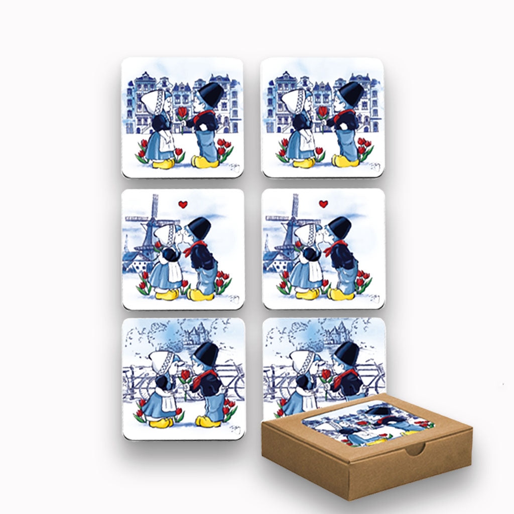 Kissing Couple Collection, Gift Set, Holland's Delft Blue Set of 6 Coasters